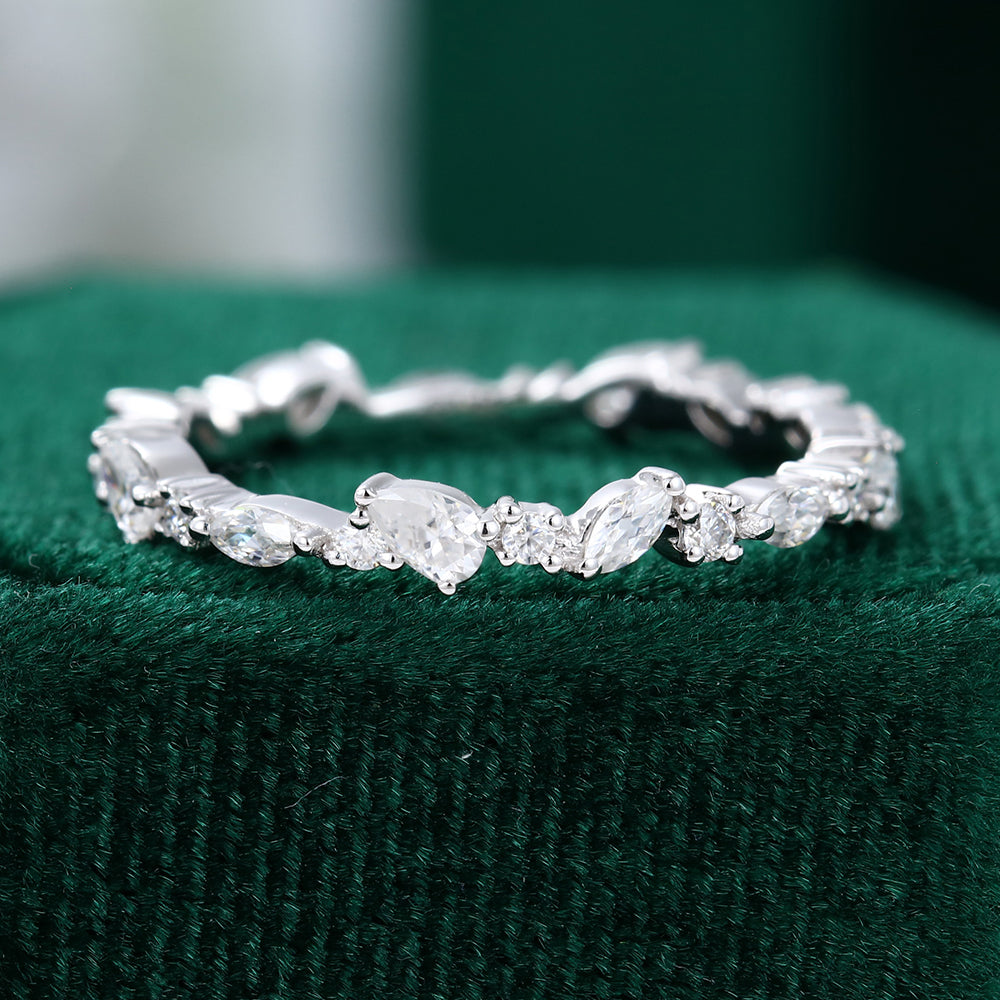CT Marquise, Round Pear Moissanite Cluster Wedding Band