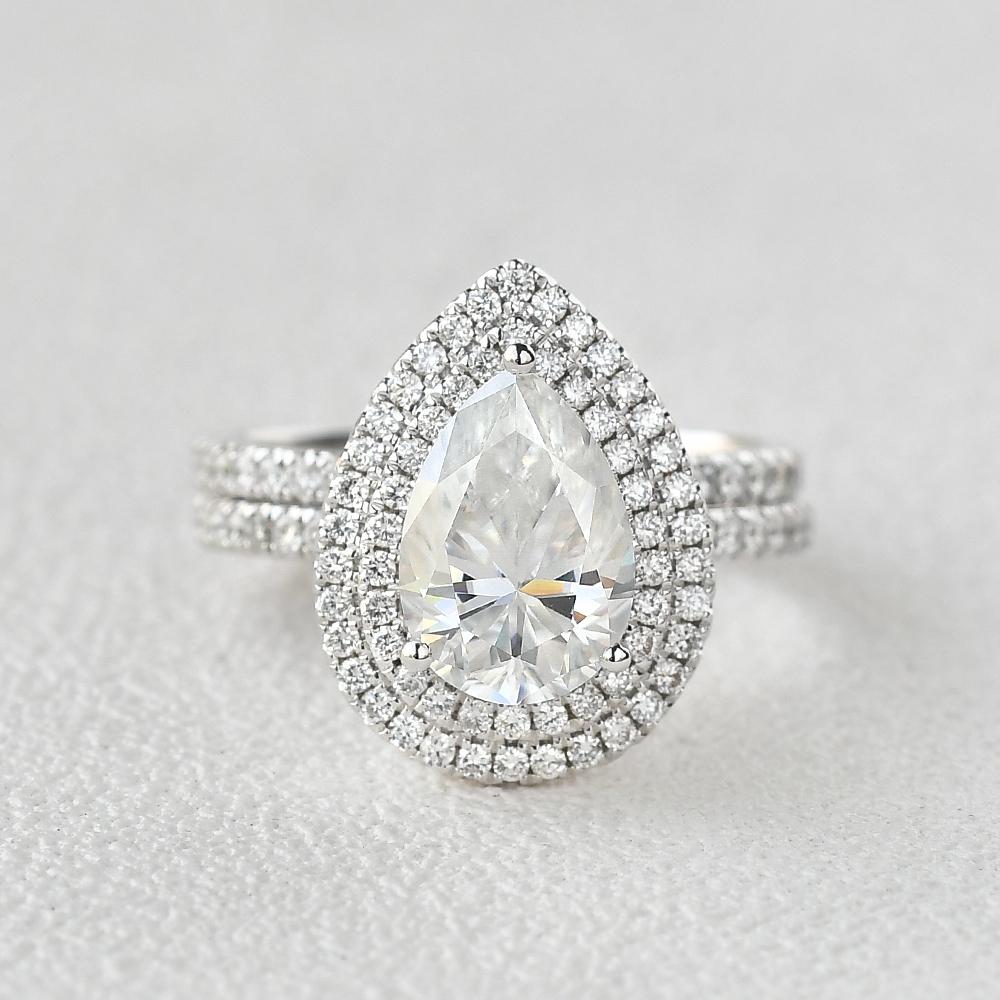 Pear Cut Moissanite Halo Engagement Ring