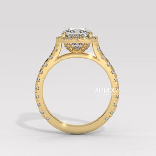 1.0CT Cushion Cut Diamond Halo Pave Setting Moissanite Engagement Ring