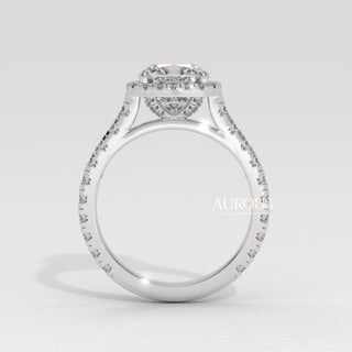 1.0CT Cushion Cut Diamond Halo Pave Setting Moissanite Engagement Ring
