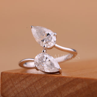 1.0CTW Pear Cut Unique Bypass Style Two Stone Engagement Ring