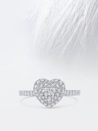Heart Diamond Double Halo Moissanite Engagement Ring For Her