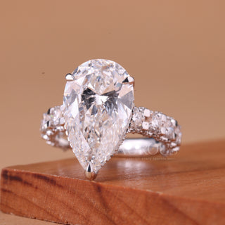 4.50CT Pear Cut Diamond Pave Setting Moissanite Engagement Ring