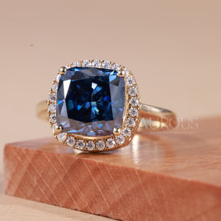 1.50CT Blue Sapphire Cushion Cut Halo Engagement Ring