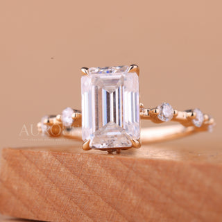 1.50CT Emerald Cut Petite Pave Setting Engagement Ring
