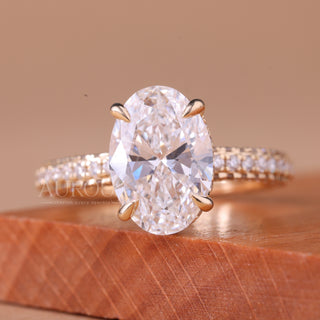 2.0CT Oval Cut Three Side Pave Setting Moissanite Engagement Ring
