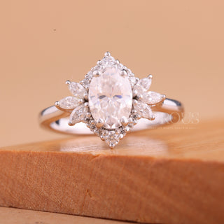 1.0CT Oval Cut Cluster Diamond Moissanite Engagement Ring