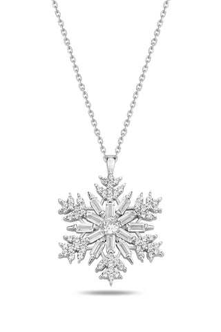 Round & Baguette Cut Stone Snowflake Necklace for Women