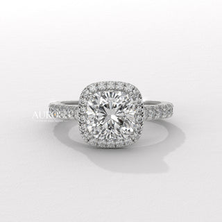 1.0CT Cushion Cut Diamond Halo Pave Setting Moissanite Engagement Ring