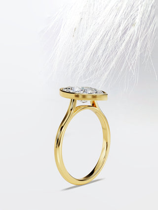 Bezel Set Moissanite Marquise Cut  Diamond Engagement Ring For Her