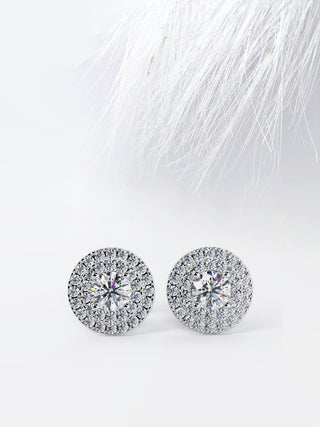 Round Cut Diamond Double Halo Moissanite Diamond Earrings For Women