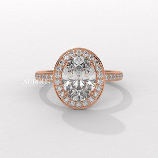 1.50CT Oval Cut Halo Pave Setting Moissanite Engagement Ring