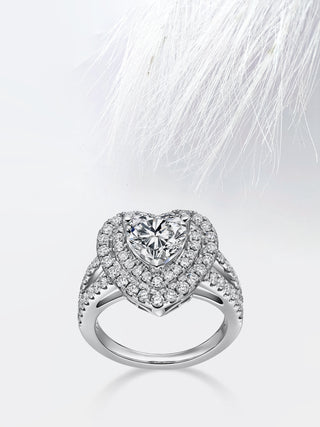 Heart Moissanite Double Halo Diamond Engagement Ring For Women