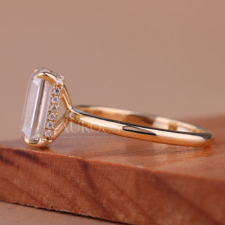 2.50CT Elongated Emerald Cut Hidden Halo Engagement Ring