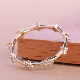 Round Cut Petite Pave Setting Full Eternity Wedding Band