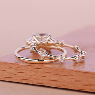 1.0CT Asscher Cut Three Stone Moissanite Bridal Ring Set