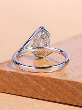 1.50CT Pear Cut Hidden Halo Unique Bezel Engagement Ring
