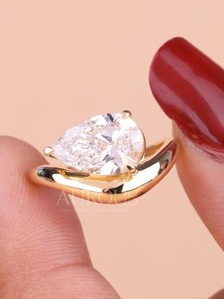 2.0CT East-West Pear Cut Unique Curved Solitaire Engagement Ring