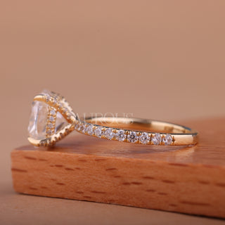 1.0CT Cushion Cut Diamond Hidden Halo Moissanite Engagement Ring