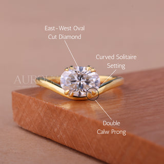 1.0CT East-West Oval Cut Curved Solitaire Engagement Ring