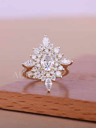 1.0CT Oval Cut Cluster Diamond Moissanite Engagement Ring
