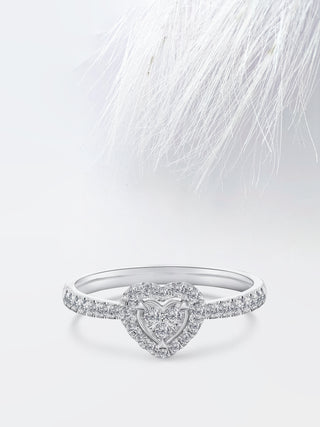 Round Diamond Heart Shaped Halo Moissanite Engagement Ring For Women