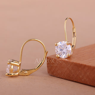 Round Cut Moissanite Minimalsit WSolitaire Earrings For Her