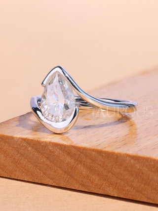 1.50CT Pear Cut Hidden Halo Unique Bezel Engagement Ring