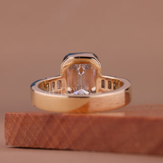 1.50CT Emerald Cut Bezel Set Unique Moissanite Engagement Ring