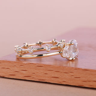 1.0CT Asscher Cut Three Stone Moissanite Bridal Ring Set