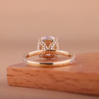 1.0CT Cushion Cut Diamond Hidden Halo Moissanite Engagement Ring