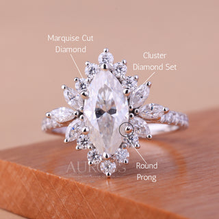 1.0CT Marquise Cut Cluster Diamond Moissanite Engagement Ring