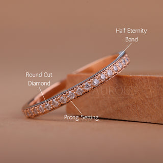 Round Cut Half Eternity Moissanite Wedding Band For Her