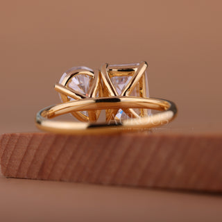 2.0CTW Pear & Emerald Cut Toi Et Moi Moissanite Engagement Ring