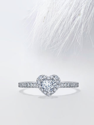 Heart Diamond Halo Moissanite Engagement Ring For Women