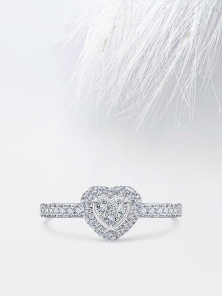 Round Diamond Heart Shaped Halo Moissanite Engagement Ring For Women