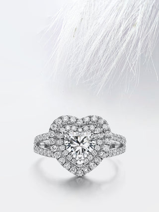 Heart Moissanite Double Halo Diamond Engagement Ring For Women