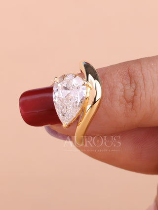 2.0CT East-West Pear Cut Unique Curved Solitaire Engagement Ring