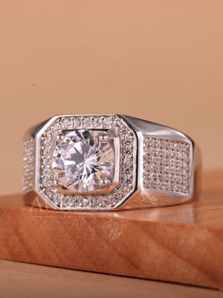 1.0CT Round Cut Halo Cluster Diamond Moissanite Men's Engagement Ring