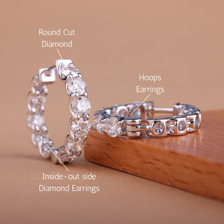 4.0CTW Round Cut Diamond Inside-Out Hoops Earrings