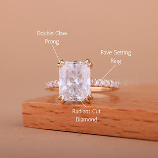 1.0CT Radiant Cut Pave Setting Moissanite Engagement Ring