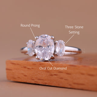 1.0CT Ova Cut Three Stone Moissanite Engagement Ring