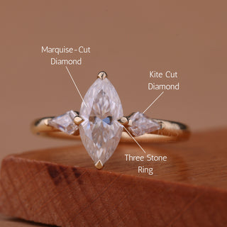 1.50CT Marquise Cut Unique Three Stone Moissanite Engagement Ring