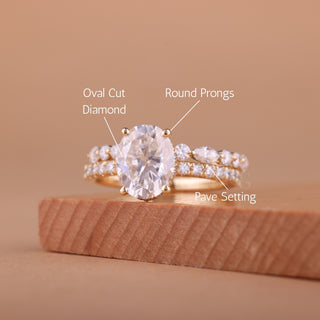 1.0CT Oval Cut Pave Setting Moissanite Engagement Ring Set