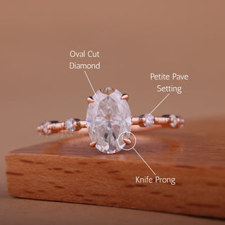 1.0CT Oval Cut Petite Pave Setting Moissanite Engagement Ring