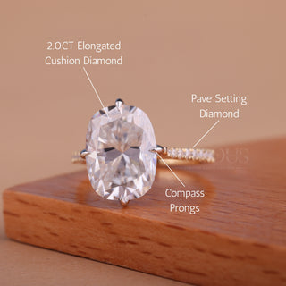 2.0CT Elongated Cushion Cut Hidden Halo Moissanite Engagement Ring