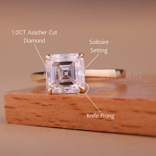 1.50CT Asscher Cut Solitaire Moissanite Engagement Ring