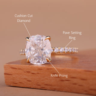 1.0CT Cushion Cut Diamond Hidden Halo Moissanite Engagement Ring