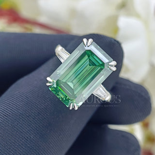 5.50CT Emerald Cut Green Gemstone Three Stone Engagement Ring