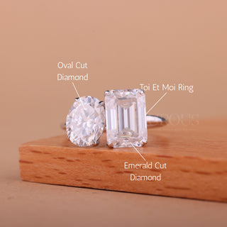 2.0CTW Oval & Emerald Cut Toi Et Moi Moissanite Engagement Ring